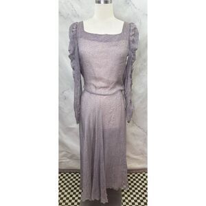 Vintage 1970s Anna Weatherly Silk Maxi Dress M Purple Chiffon Romantic 70s 20s